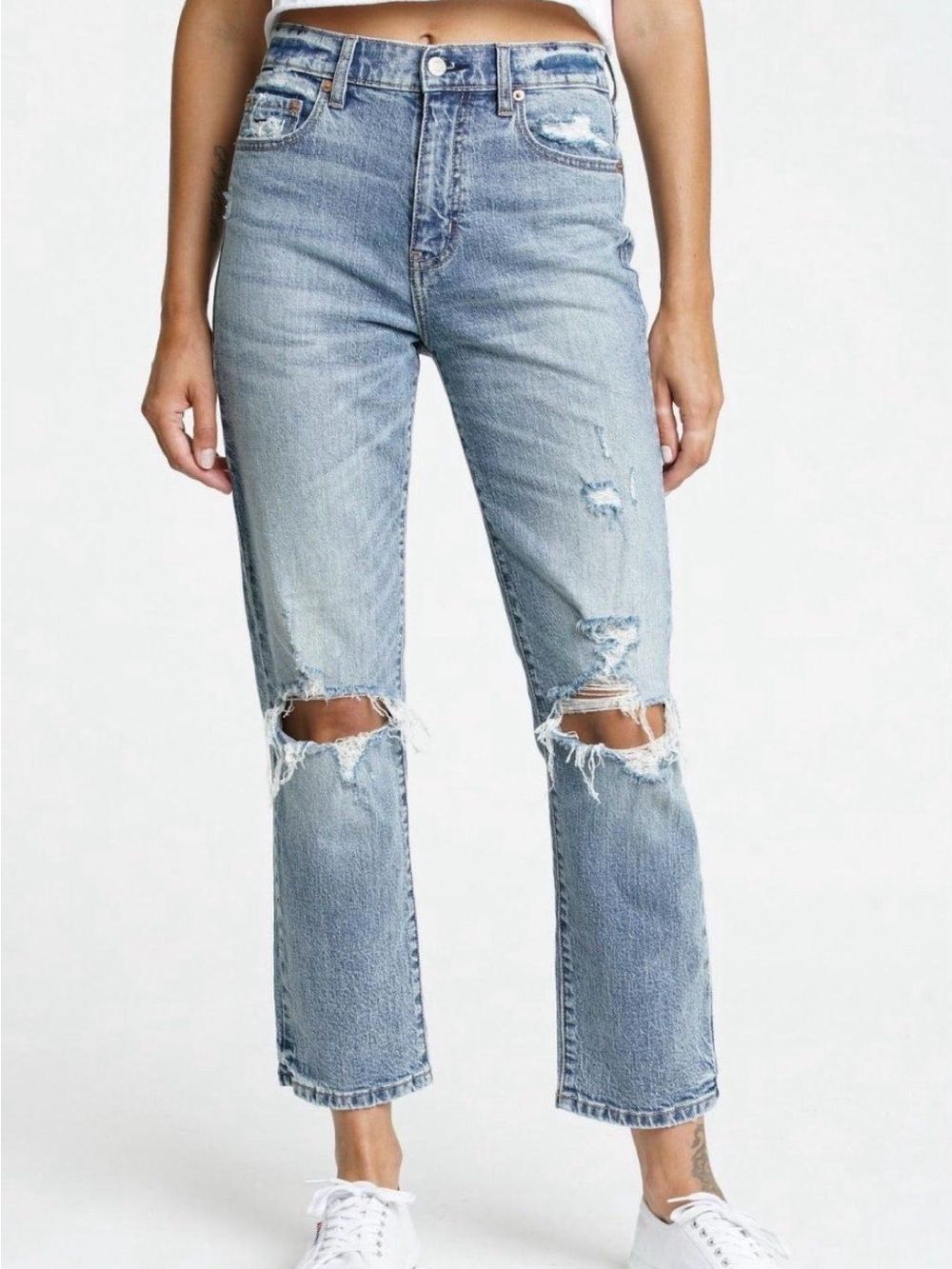 DAZE Tough Love Distressed Straight Leg Jeans Women’s Size 30 Organic Cotton